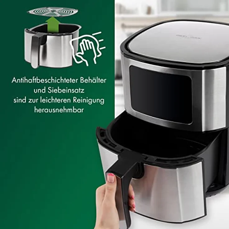 ProfiCook® Heißluftfriteuse PC FR 1239 H - Friteuse Heißluft 5,5L XXL Kapazität, Öl- und fettfreier Airfryer mit LED-Touchscreen u. 7 Programmen, ideal für Pommes Nuggets Steak, Edelstahl 1400W – Bild 3
