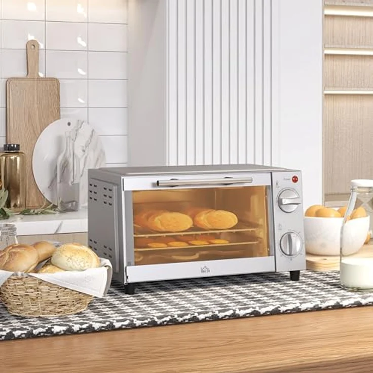 HOMCOM Minibackofen 9L Mini Ofen mit Backblech, Grillrost, einstellbarer Temperatur und Timer, 750W, Edelstahl, Silber – Bild 2