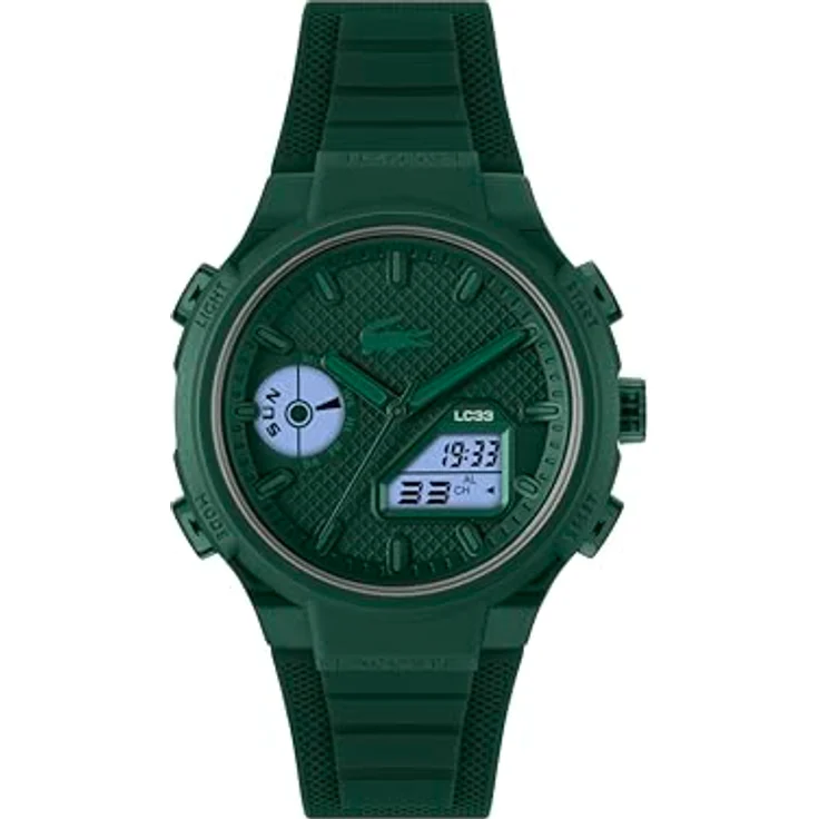 Lacoste Chronograph LC33 2011449, Quarzuhr mit analoge und digitale Anzeige, dunkelgrün, Silikonarmband, wasserdicht bis 10 bar, mit Multifunktionsalarm und Stoppfunktion – Bild 2