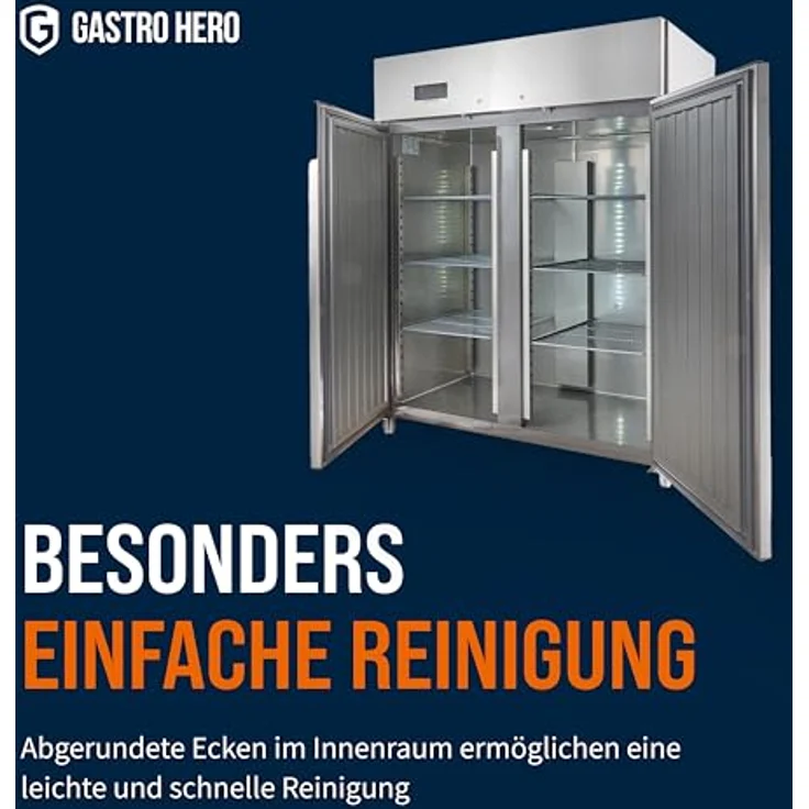 GASTROHERO Kühlschrank ECO 1400 GN 2/1 Monoblock, 1350 Liter Volumen, 6 verstellbare Einlegeböden, Edelstahl, digitale Temperaturkontrolle, Umluftkühlung – Bild 6