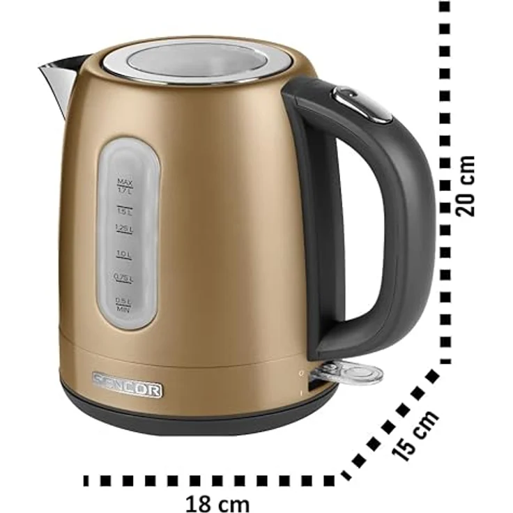 Sencor SWK1777CH Wasserkocher, 1,7 L, 2150 W, Abschaltautomatik, Überhitzungsschutz, Edelstahl, gold – Bild 7