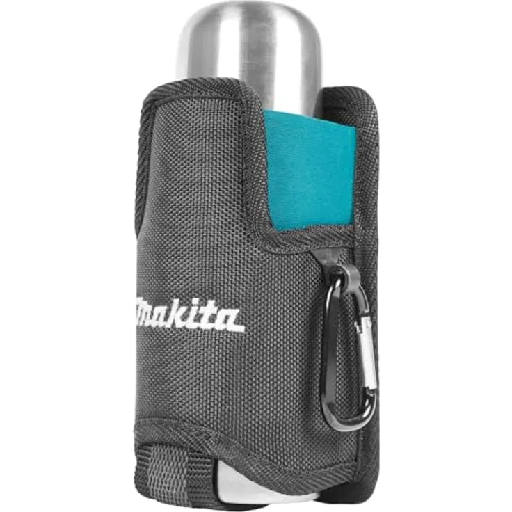 Makita Thermoflasche E-15562, Edelstahl, 330 ml mit Gürteltasche und Karabinerhaken