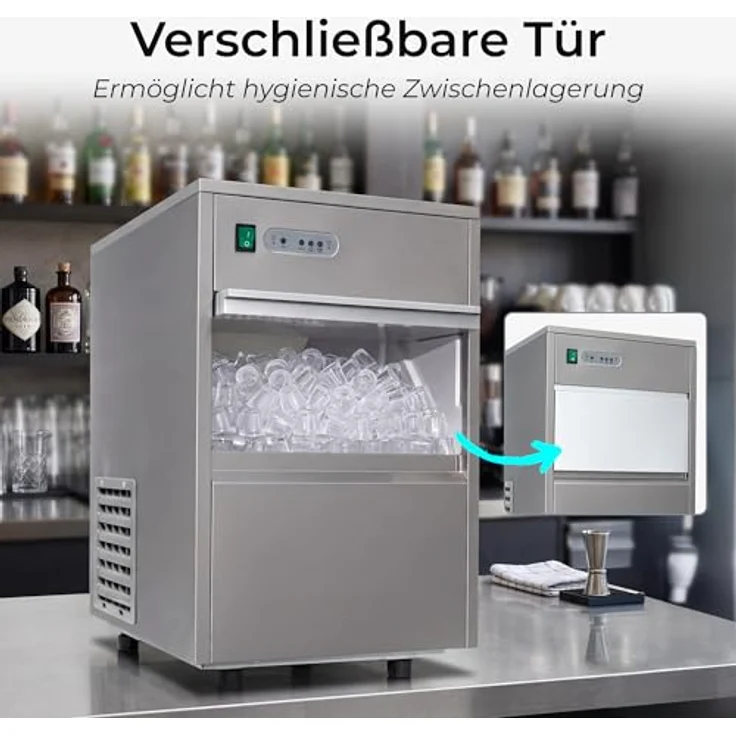 KLAMER Eiswürfelmaschine Gastro, 20 kg/24h, vollautomatisch, hygienischer Edelstahl, verschließbar, für Gastronomie – Bild 7