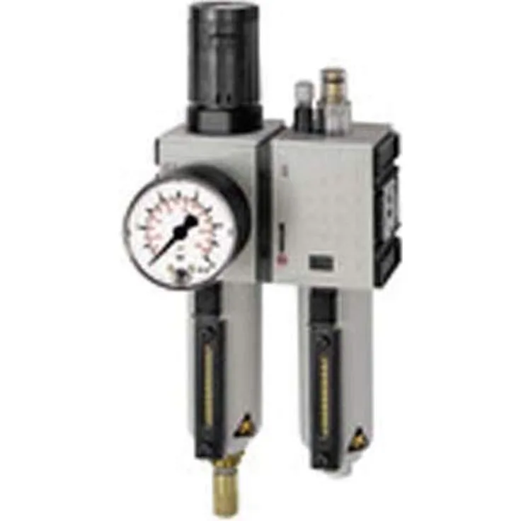 RIEGLER FU 611-M-10 FUTURA Wartungseinheit zweiteilig mit Metallbehälter, Sichtrohr und Manometer, Vollautomatisch, Baugröße 1, 0,5-10 bar, G 1/4"