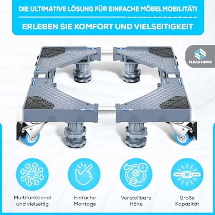 Fleau Home Waschmaschinenerhöhung XL – 500 kg Kapazität – Möbelrolle – Multifunktional – Waschmaschinensockel – Waschmaschinenregal, Weiß – Bild 2