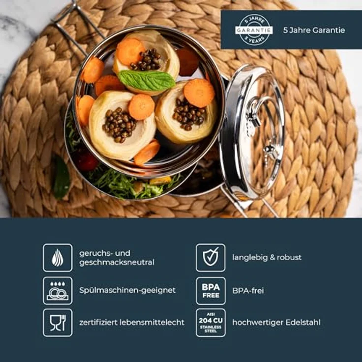 ECO Brotbox Lunchbox Tiffin Swing, auslaufsicher, 1200 ml, dreilagig, aus Edelstahl – Bild 4