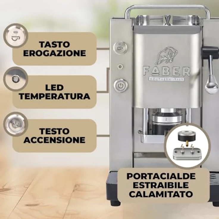 FABER COFFEE MACHINES Pro 3.0 Inox, ESE 44 mm Kaffeemaschine aus Edelstahl mit Magnetventil, herausnehmbarem Padhalter und 1L Glaskanister (Glossy) – Bild 5
