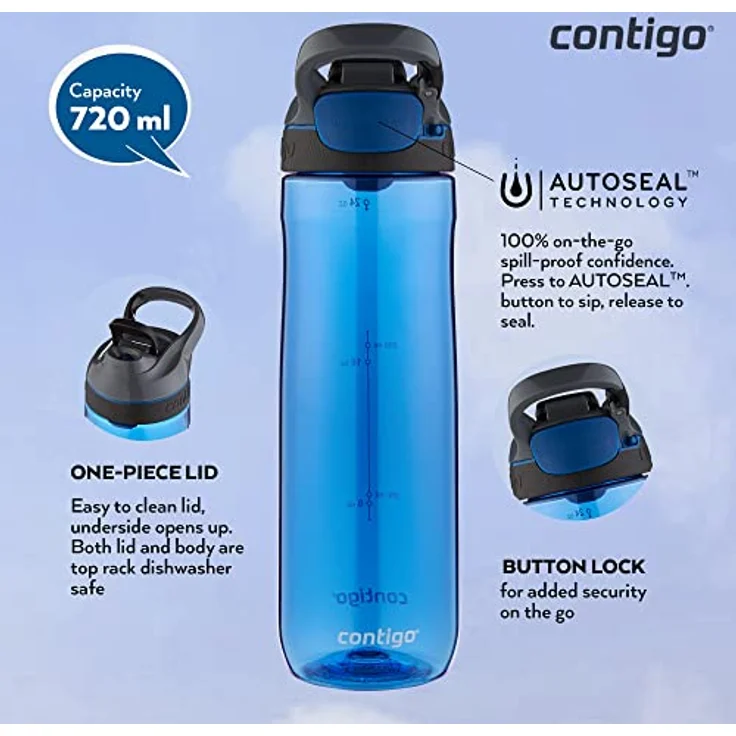 Contigo Cortland Autoseal Wasserflasche, große BPA-freie Trinkflasche, auslaufsichere Sportflasche, spülmaschinenfest, ideal für Sport, Radfahren, Laufen, Wandern, 720 ml – Bild 2