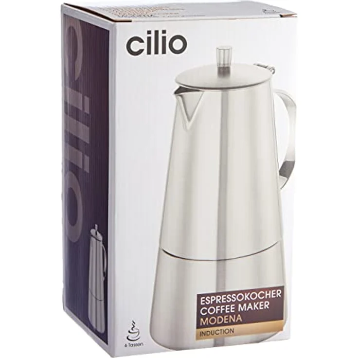 Cilio Espressokocher MODENA , Edelstahl , Für alle Herdarten geeignet , Ø 9,5 cm , Spülmaschinengeeignet , Mokka Kanne , Espressokocher 6 Tassen , Camping Kaffeekocher – Bild 4
