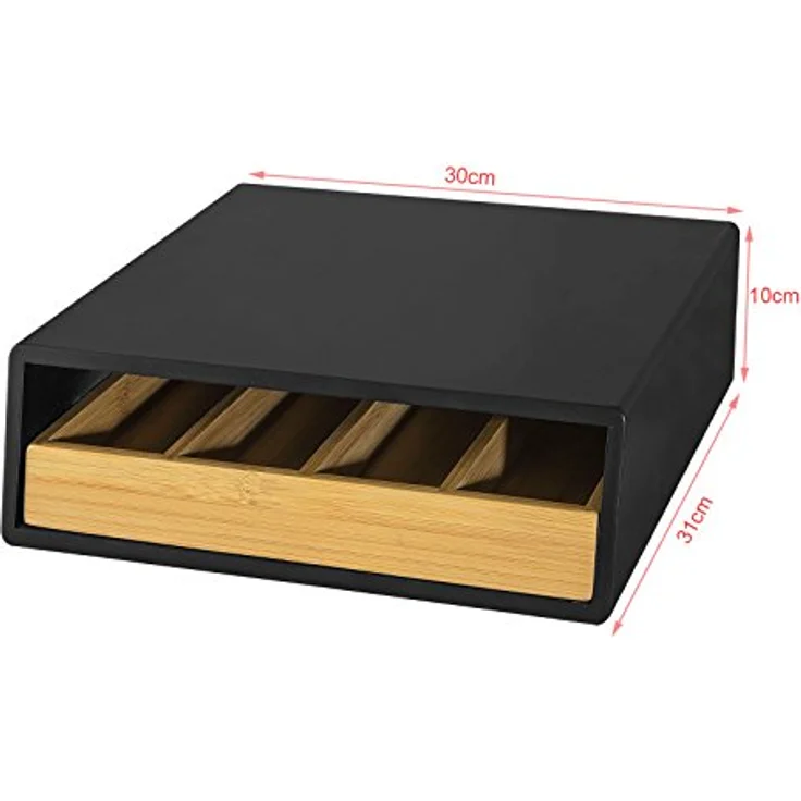 SoBuy FRG280-SCH Design Kaffeekapsel Box Kapselspender Schubladenbox zur Aufbewahrung von Kaffeekapseln, Teebeuteln Kapselständer, Bambus mit schwarz BHT ca.: 30x10x31cm – Bild 4