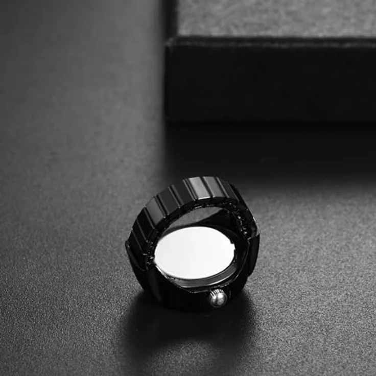 JewelryWe Ringuhr, elastische Fingeruhr mit analogem Quarzwerk, Schwarz Edelstahl, Unisex Design für Damen und Herren – Bild 4