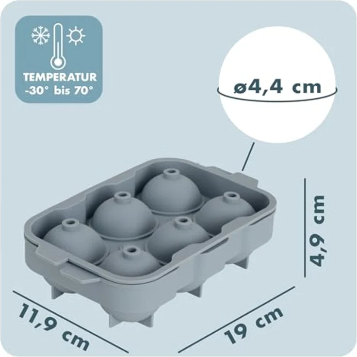 Blumtal Eiswürfelformen Silikon 3er Set, BPA-freie Eiskugelform mit Deckel für 6 runde Eiswürfel, Olivgrün + Mineral Rot – Bild 4