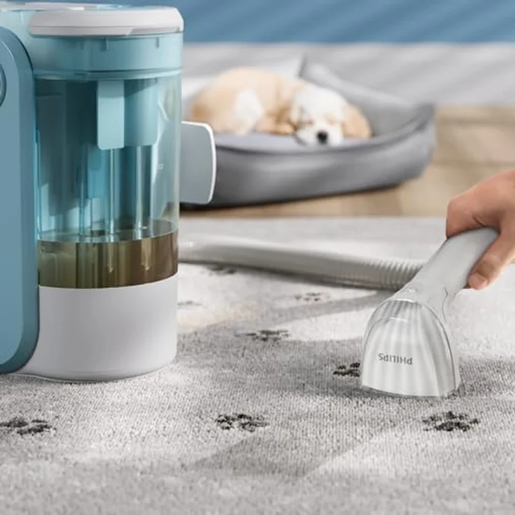 Philips Wasch-Sauger XW3193/11 3000 Series mit 2 Bürsten unterschiedlicher Größe, 400 W, beutellos, reinigt zahlreiche weiche Oberflächen, kompakt, Blau / Seidenweiß – Bild 3
