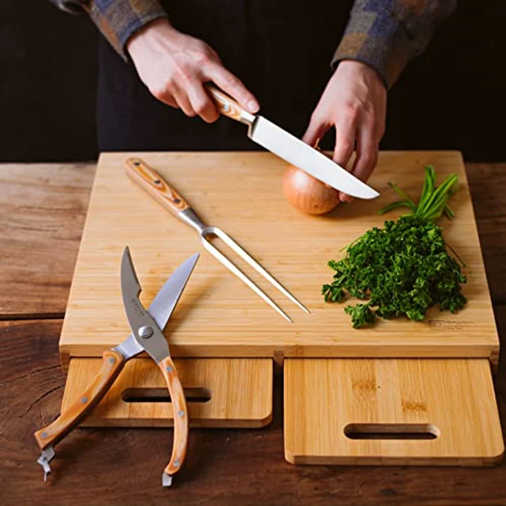 Richardson Sheffield PADDLE Schneidebrett, 2 x 38 x 19.3 cm, mit Saftrille, Holzbrett Küche, Cutting Board, Brettchen, Küchenutensilien Holz, Bambus, Braun – Bild 3