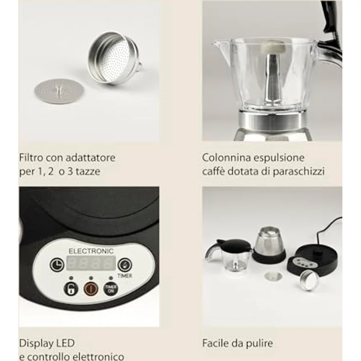 Girmi MC23, Programmierbare elektrische 3-Tassen-Kaffeemaschine mit Timer und Transparente Krug, Schwarz, Silber – Bild 3