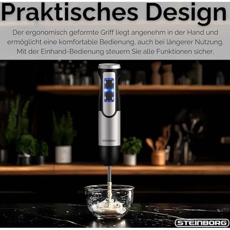 STEINBORG Stabmixer SB-7070, 1500 W, Edelstahl + Kunststoff, 2 Geschwindigkeitsstufen, umfangreiches Zubehör – Bild 6