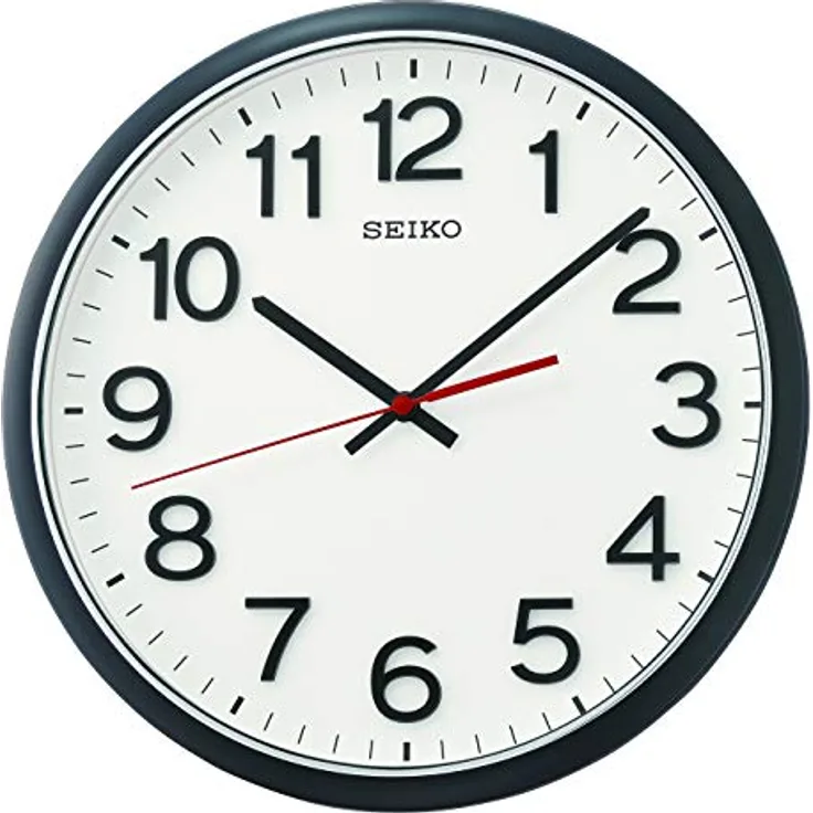 Seiko QXA750K, Wanduhr aus schwarzem Kunststoff mit schleichender Sekunde, Ø 31,0 cm, robust und langlebig