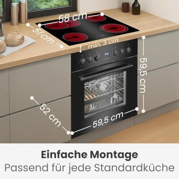 Bomann® EHBC 7938, Herd-Kochfeld-Kombination 60cm mit Grill und Heißluft, Energieklasse A, 9 Funktionen, 57L Backofen, Glaskeramik-Kochfeld – Bild 5