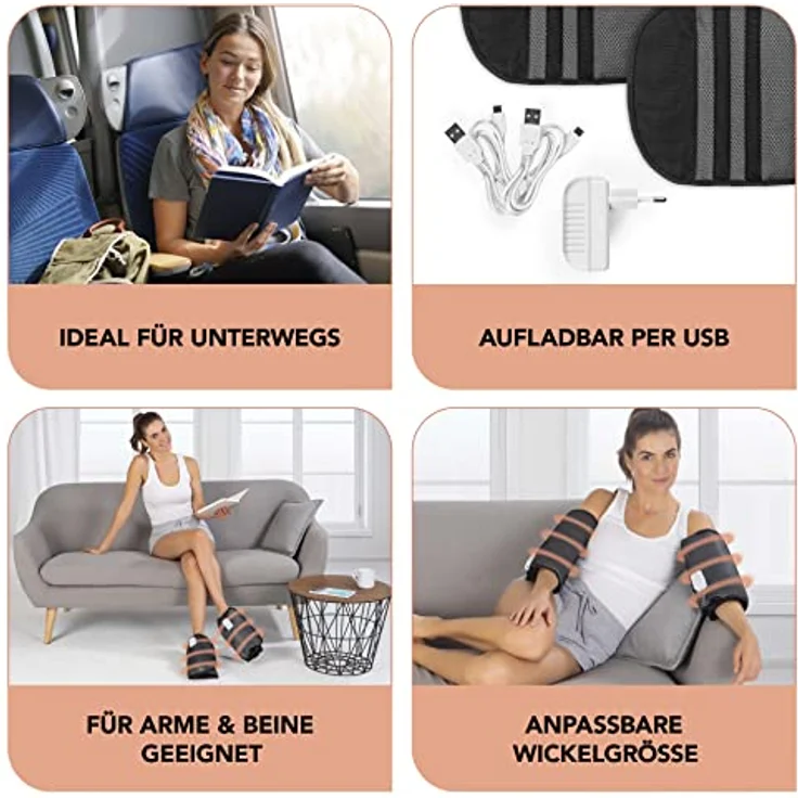 MAXXMEE Venentrainer Venen-Massagegerät Luftkompression & Wärme 2 Stufen, kabellos, Schwarz – Bild 3