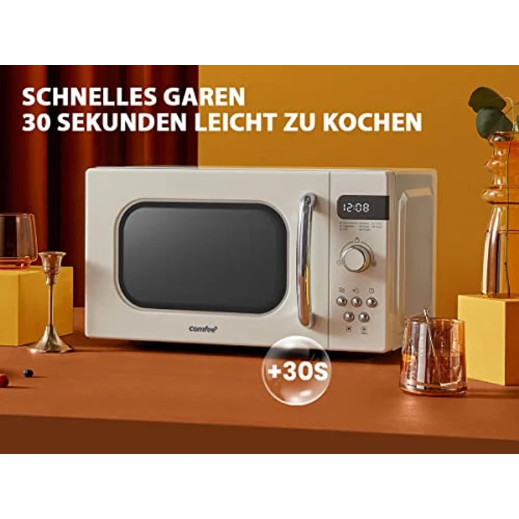 Comfee CMSRO 20 di cr Mikrowelle im Retro-Stil / Retro-Mikrowellenherd mit 8 Auto-Menüs, 5 Kochleistungsstufen, Express-Kochtaste,Express-Kochtaste, 20L, 800W, Apricot Cream – Bild 5