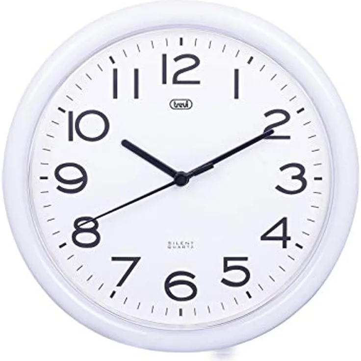 Trevi OM 3301 Quarz Wanduhr mit Silent Sweep Uhrwerk, Durchmesser 24 cm, Weiß, Kunststoff, rund
