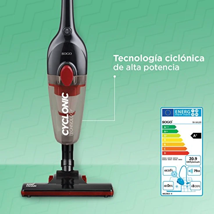 SOGO Zyklon-Handstaubsauger 600 W, Energieeffizienzklasse A+, 2 in 1, mit 0,8 l Behälter, HEPA-Filter, 4,5 m Kabel, Schwarz – Bild 5