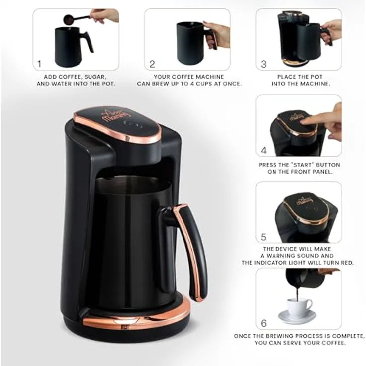 ANY MORNING French Press Kanne Türkische Kaffeemaschine, Edelstahl, 4 Tassen Kapazität, Sicherheitsfunktionen, 400W – Bild 7