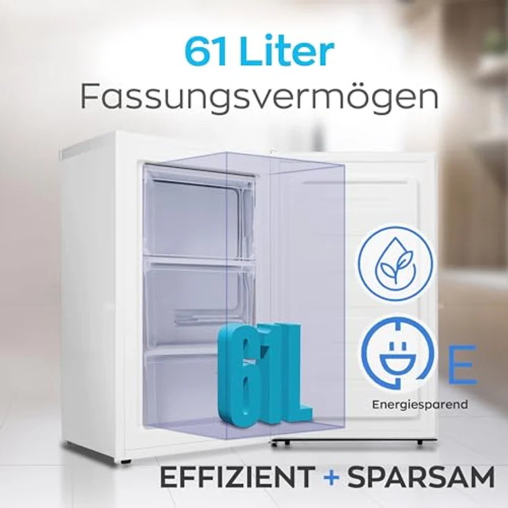 Heinrich's HGS 4090 Gefrierschrank, 61 Liter, -18°C, 3 Gefrierschubladen, 7-stufiger Temperaturregler, wechselbarer Türanschlag, weiß – Bild 2
