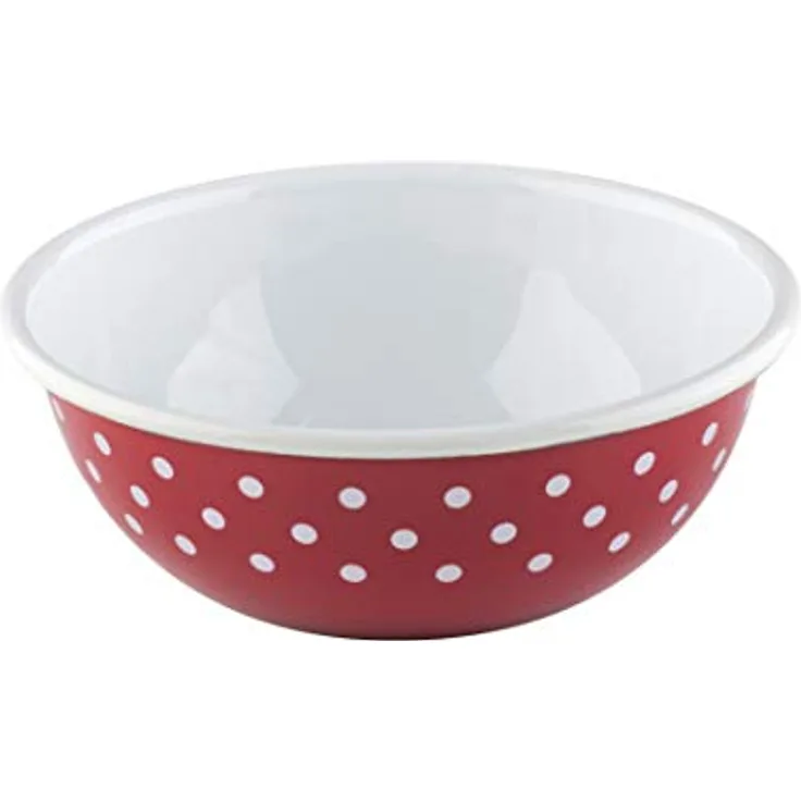 Riess, 0304-077, Küchenschüssel 16, COUNTRY - PÜNKTCHEN ROT, Durchmesser 16 cm, Höhe 6 cm, Inhalt 0.75 Liter, Emaille, rot/weiß, Induktion