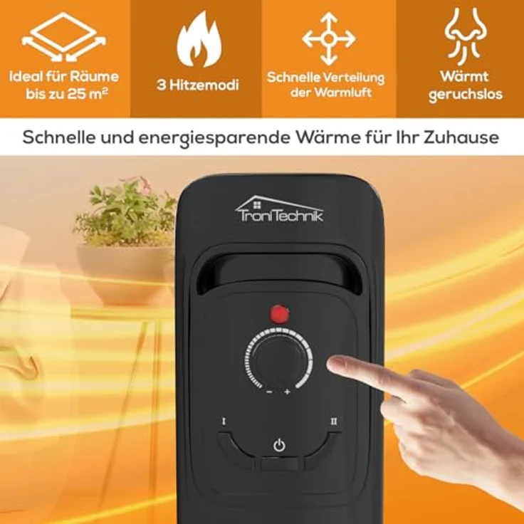 Tronitechnik® Ölradiator TT-OR 207 Elektroheizung Schwarz 3 Heizstufen 7 Rippen Energiesparend Überhitzungsschutz – Bild 2