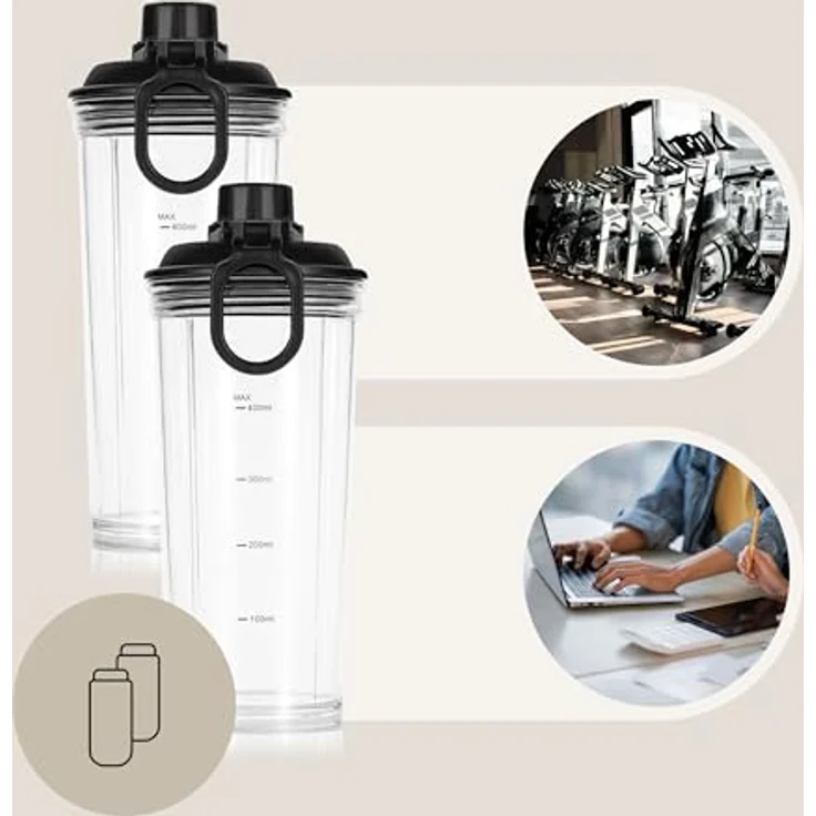 Zeegma VITAMINE BASE Elektrischer Mixer für Cocktails und Smoothies, 300 W, 2 austauschbare Flaschen 400 ml, 2 Geschwindigkeiten, Zerkleinern von Eis und Nüssen – Bild 3