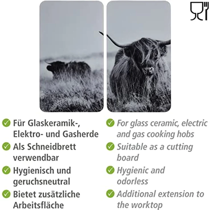 Wenko Herdabdeckplatte Universal Highland Cattle, 2er Set, für alle Herdarten – Bild 5