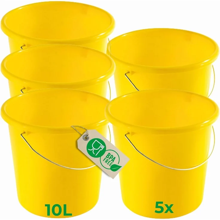 Novaliv Putzeimer 30948-5x, 5-tlg. Set, 10L Gelb mit Maßeinteilung, robuster Kunststoff, BPA-frei