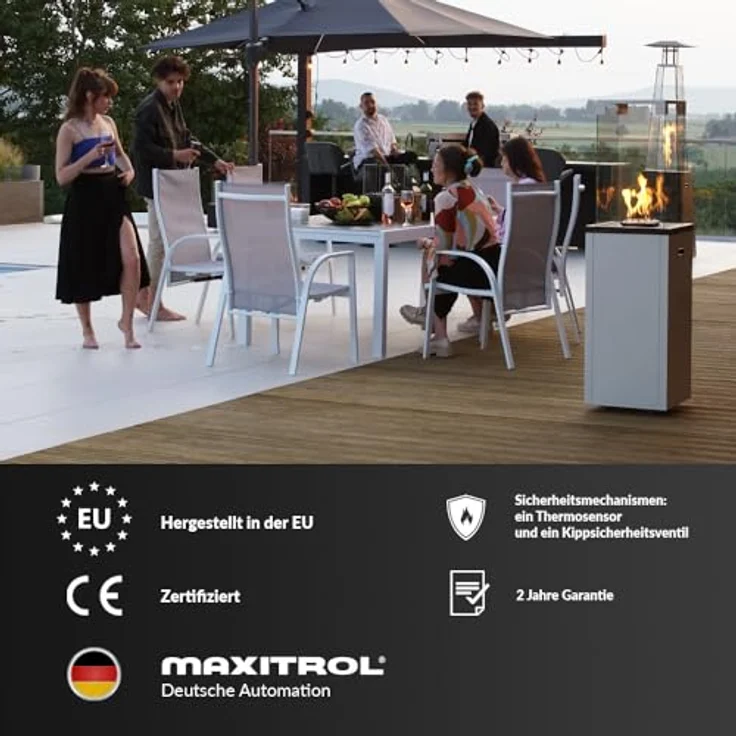 KRATKI Patio Light - Terrassenheizer Gas 8,2 kW - Set mit Reduzierstück - Heizstrahler Terrasse - Heizpilz für Garden - Gartenkamin - Deko Terrasse Outdoor, Schwarz – Bild 3