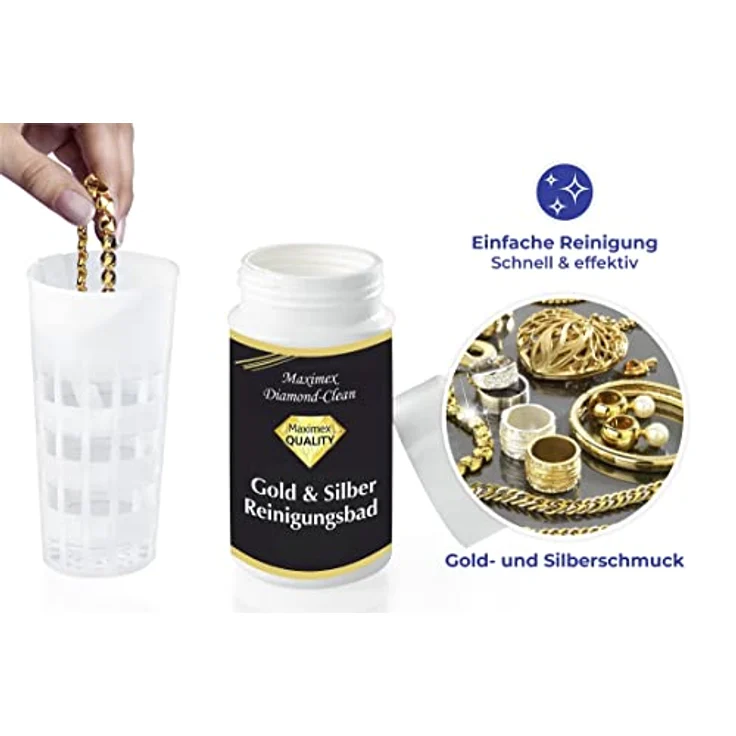 WENKO 3085610500 Diamond Clean Gold- & Silber Reinigungsbad - inklusive Tauchsieb, Schmuckreiniger, Chemie, 7 x 14 x 7 cm, Mehrfarbig – Bild 5