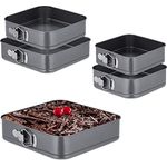 Relaxdays Springform Set 5-tlg, 20, 22, 24, 26 & 28 cm, Edelstahl, antihaftbeschichtet, Backform quadratisch, anthrazit