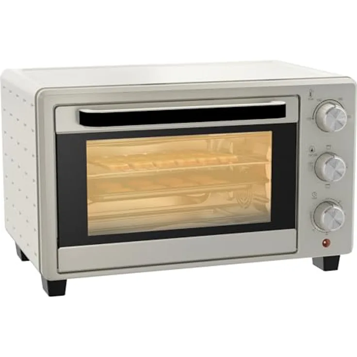 HOMCOM Mini Backofen 21L Pizza-Ofen, Miniofen mit 1h Timer, Ofenrost, 100-230 ℃, Metall, Creme
