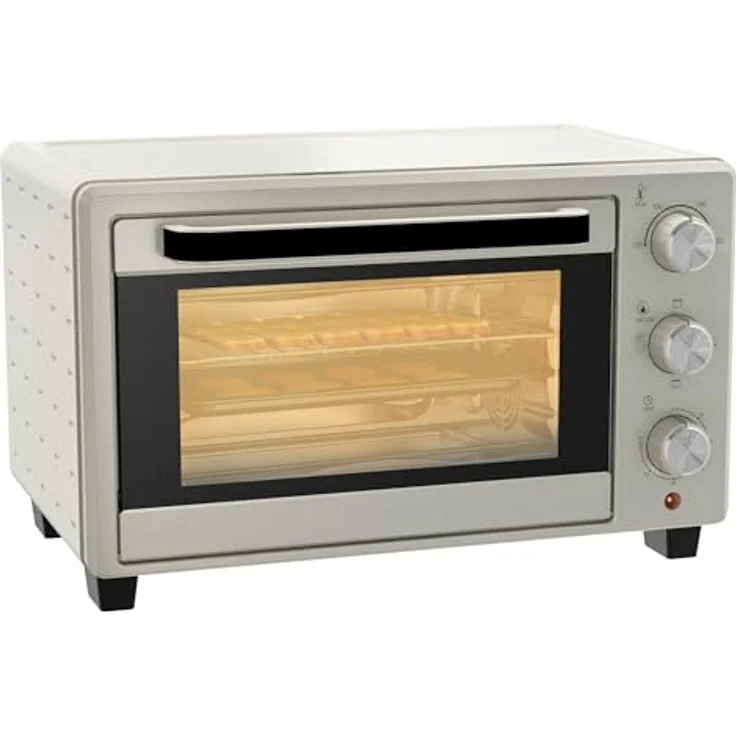 HOMCOM Mini Backofen 21L Pizza-Ofen, Miniofen mit 1h Timer, Ofenrost, 100-230 ℃, Metall, Creme – Bild 1