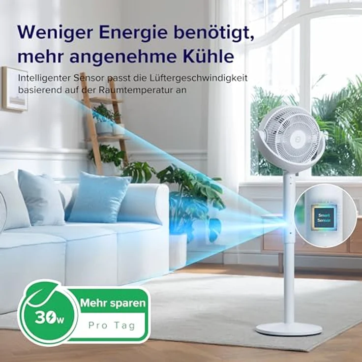 Levoit 20dB Standventilator Leise, Oszillierender Ventilator mit Sensor und Fernbedienung, 2465m³/h Luftvolumen, 4 Modi 12 Stufen 12H Timer, für Schlafzimmer Wohnzimmer – Bild 5