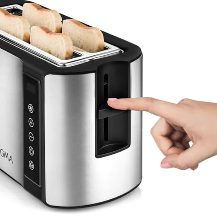 ZEEGMA TOSTEE CHEF Edelstahl 4-Scheiben-Brottoaster, 1500 W, Auftauen, Aufwärmen, LED-Timeranzeige, 7 Stufen, mit Brötchenhalter und Krümelfach – Bild 5