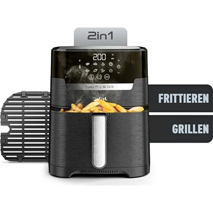 Tefal EY5058 EASY FRY & GRILL XL PRECISION Heißluftfritteuse, 1400W, 4,2L, 8 Programme, mit Display, inkl. Auffangbehälter, Grillrost, Korb, schwarz – Bild 2