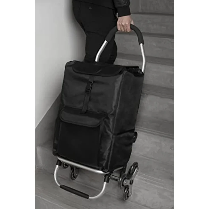 Ribelli Einkaufstrolley schwarz Einkaufswagen hochwertiger Aluminium Rahmen – Klappbarer Einkaufsroller Einkaufsroller – als Rucksack Tragetasche nutzbar – 3+3 Radsystem Treppensteiger– bis 45 kg – Bild 1