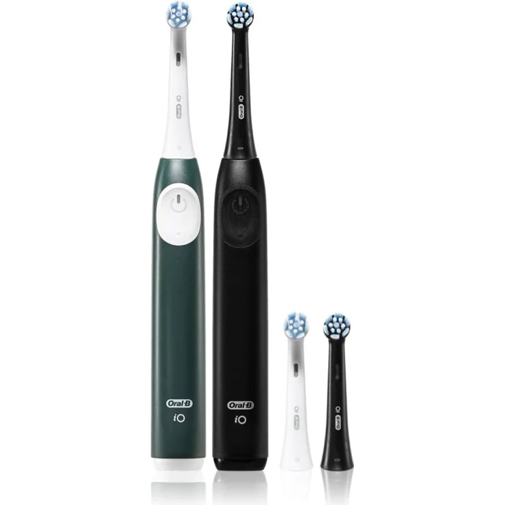 Oral B iO2 elektrische Zahnbürste DOPPELPACK Black & Dark Green, Zahnbürsten mit Magnetantrieb, sanfte Pflege für empfindliche Zähne und Zahnfleisch, entfernt bis zu 100 % mehr Plaque