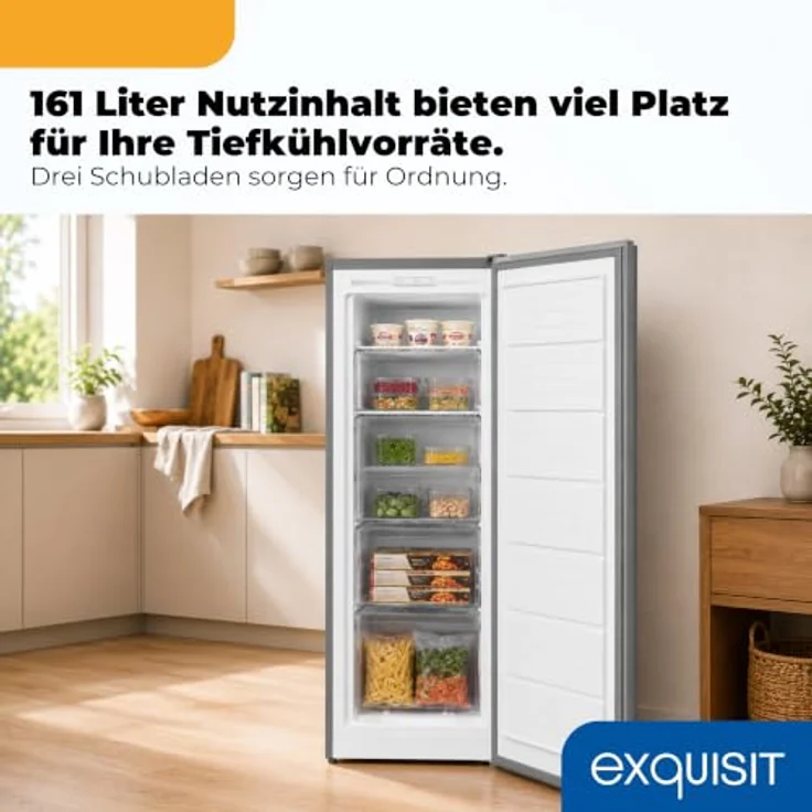 Exquisit GS5231-NF-H-040D Gefrierschrank, 161 l, No Frost, Energieklasse D, 39 dB, inoxlook – Bild 5