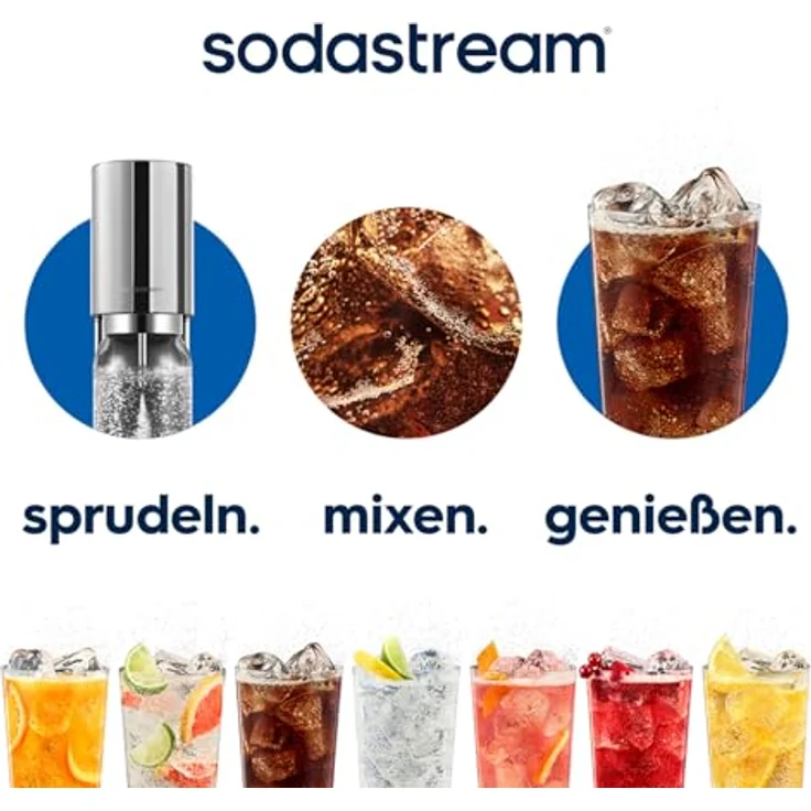 SodaStream Ens, Wassersprudler aus Edelstahl, Silber, Quick Connect-Zylinder für 60L und spülmaschinenfeste Flasche – Bild 5