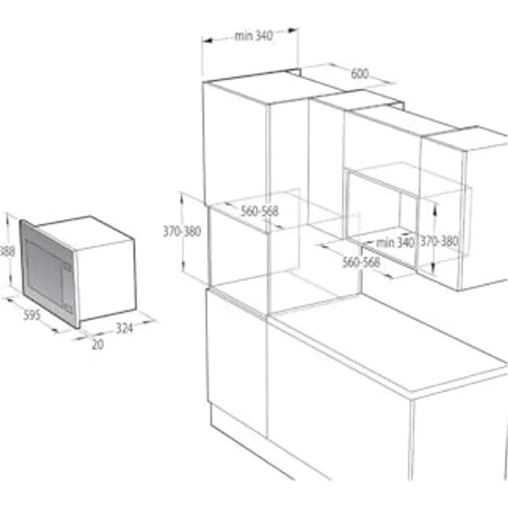 Gorenje BM201AG1BG Mikrowelle mit Grill, Einbaugerät, 800W, Garraum 20 Liter, 5 Leistungsstufen, Edelstahl, tiefschwarz - Preisvergleich – Bild 6