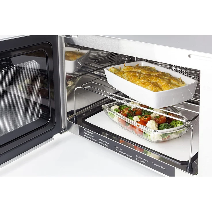 Caso MCG30 Ceramic Chef 3in1 Design Mikrowelle mit Grill und Heißluft, Standgerät, 900 Watt, ca. 30 Liter Garraum, größere Nutzfläche durch flachen Keramikboden, Garen auf zwei Ebenen, silber – Bild 3