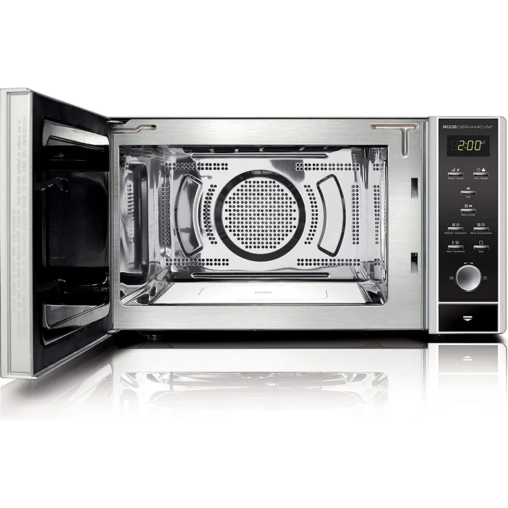 Caso MCG30 Ceramic Chef 3in1 Design Mikrowelle mit Grill und Heißluft, Standgerät, 900 Watt, ca. 30 Liter Garraum, größere Nutzfläche durch flachen Keramikboden, Garen auf zwei Ebenen, silber – Bild 4