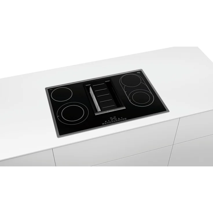 Bosch PKM845F11E , Kochfeld mit Dunstabzug, Einbaugerät, Betriebsart elektrisch, 4 Kochstellen, Autark, Abluft und Umluft, Breite 80 cm, Material Glaskeramik, mit Rahmen aufliegend, schwarz – Bild 2