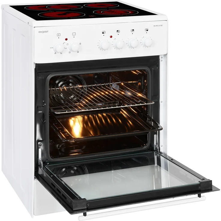 Exquisit ECM 6-4 BZ , weiß, Herd-Set, A, Standgerät, Betriebsart Netzbetrieb, Anzahl Kochfelder 4, Volumen 61 l, Breite 64 cm – Bild 4